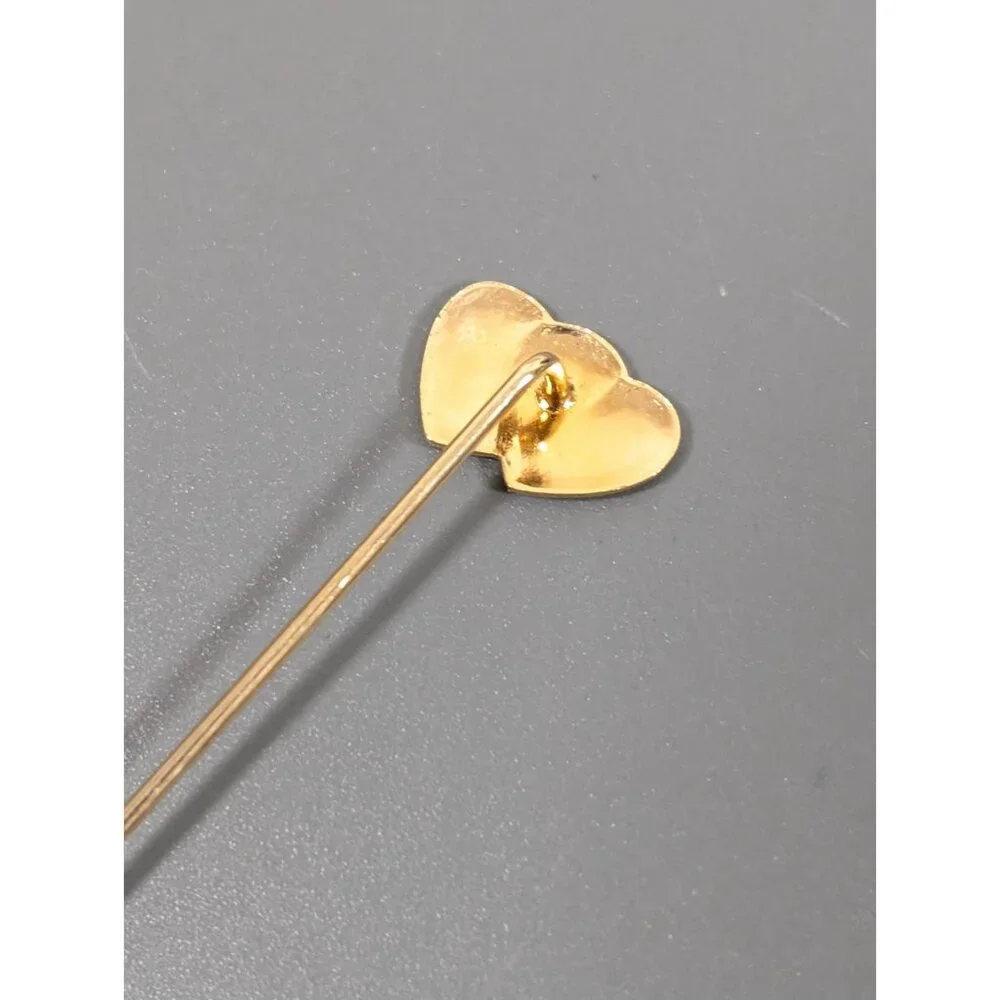 Vintage Gold Tone Double Heart Stick‎ Pin Brooch Dainty Coquette Feminine